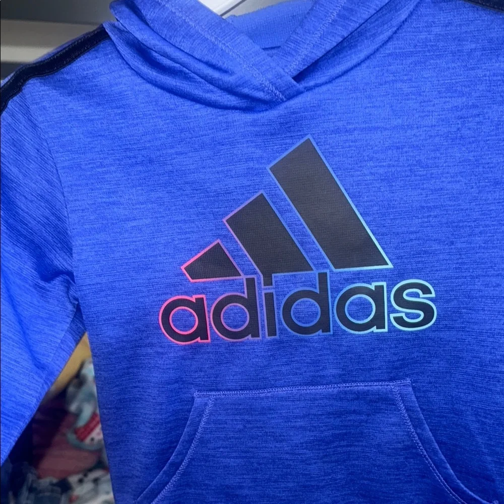 Adidas Blue Sweatshirt Hoodie with Signature Stripes - Picture 4 of 4